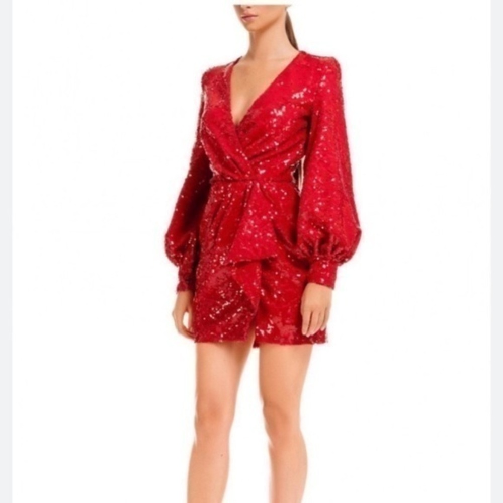 ✅ NWT Amen Dress Red Sequin Mini Long Sleeve